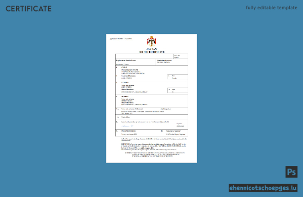 Jordanische Geburtsurkunde – Beispielvorschau in Word und PDF